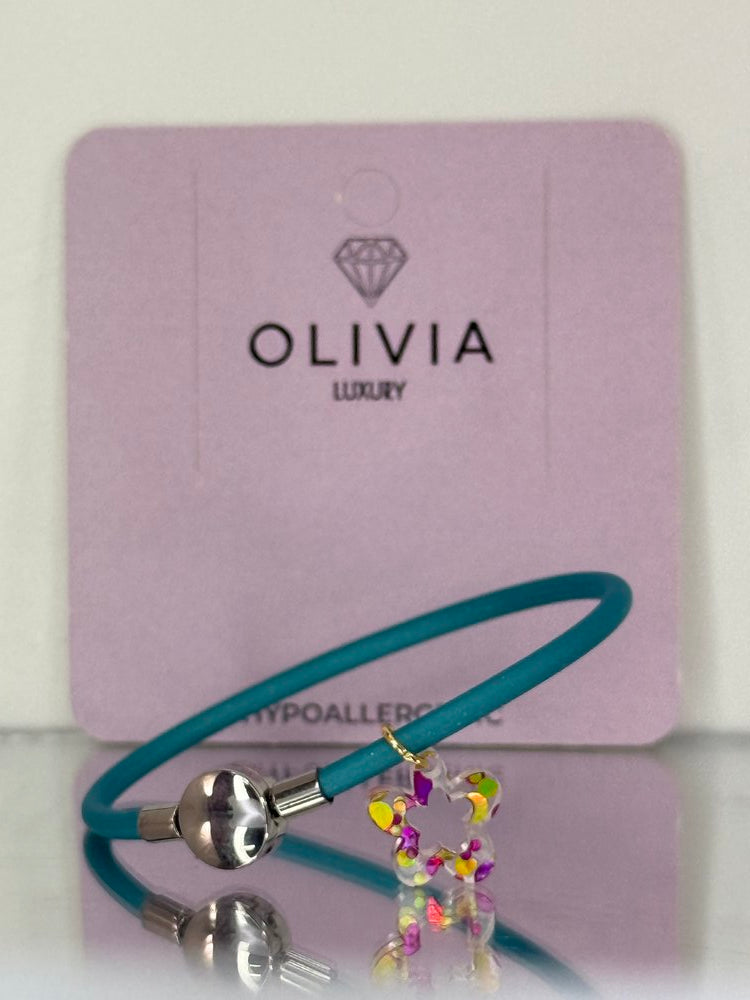 PULSERA FANTASY TURQUESA FLOWER ADAPTABLE CON CHARMS | OLIVIA LUXURY | 1 UNIDAD | 8436589369917