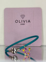 PULSERA FANTASY TURQUESA FLOWER ADAPTABLE CON CHARMS | OLIVIA LUXURY | 1 UNIDAD | 8436589369917