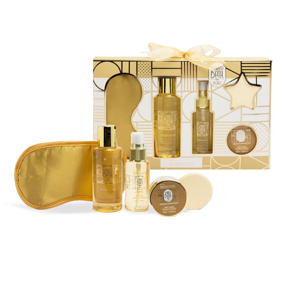 SET BAÑO PERFUMADO GOLD RELAX ESSENTIALS 4 PIEZAS | IDC INSTITUTE | 1 UNIDAD | 8436616358389