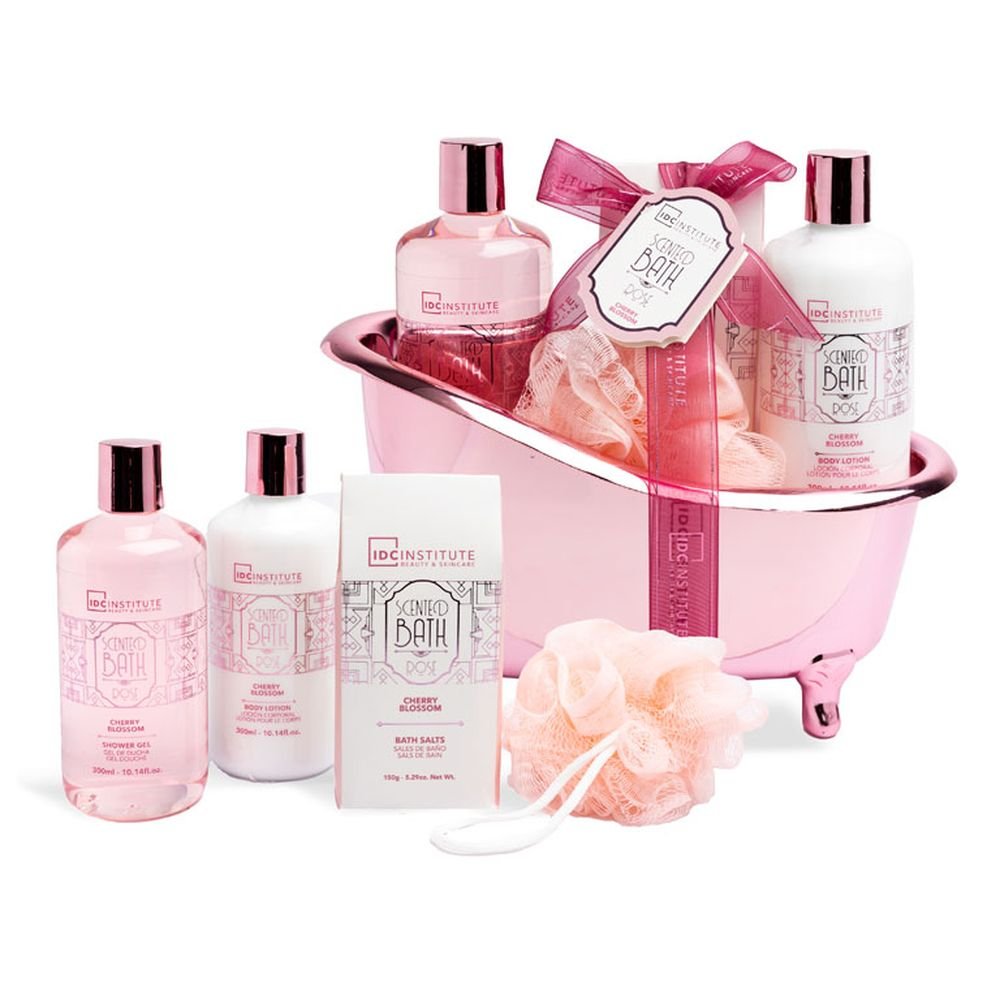 SET BAÑO BAÑERA CON PERFUME DE ROSA 4 PIEZAS | IDC INSTITUTE | 1 UNIDAD | 8436616358808