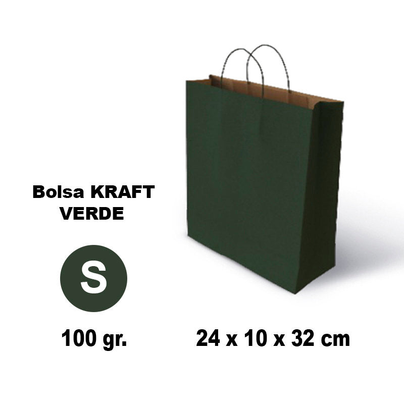 Bolsa Kraft Verde S 24x10x32 100 g GRAFOPLAS Pack 25 unidades