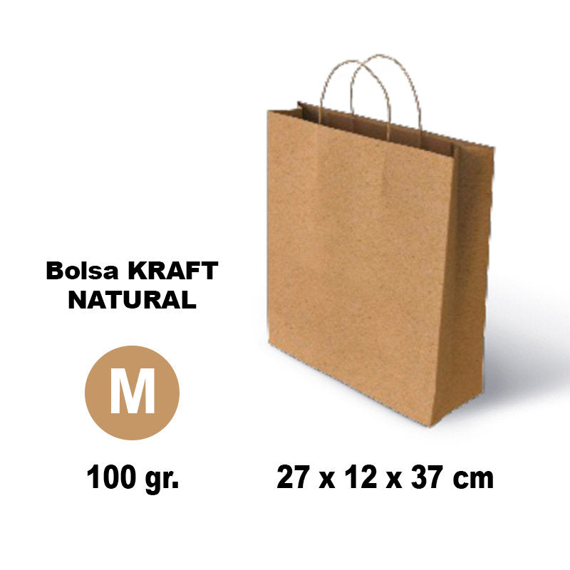 Bolsa Kraft M 27x12x37 cm 100 g Liso Kraft GRAFOPLAS Pack 25 unidades Imagen principal del producto