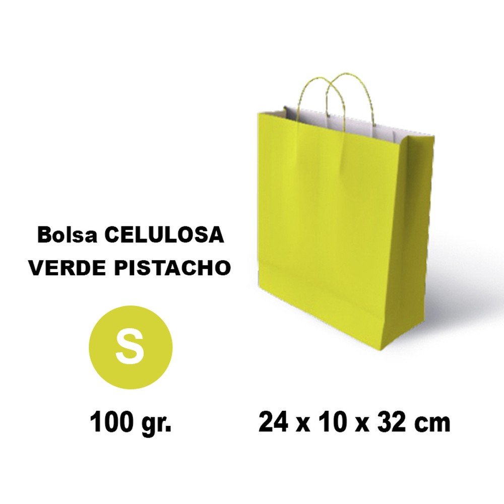 BOLSA CELULOSA S 24X10X32 100G VERDE PASTEL 25 UNIDADES | GRAFOPLAS | 1 UNIDAD | 8436618710611 Imagen principal del producto