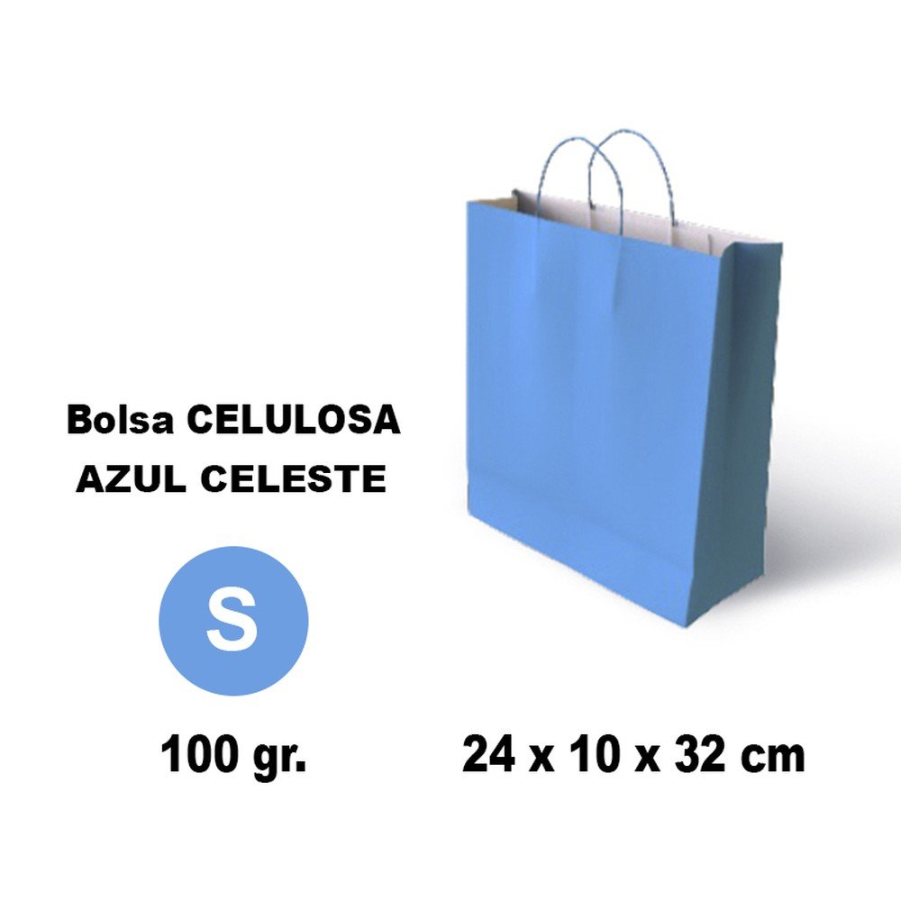 BOLSA CELULOSA S 24X10X32 100G AZUL CLARO 25 UNIDADES | GRAFOPLAS | 1 UNIDAD | 8436618710659 Imagen principal del producto