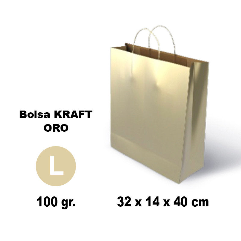 BOLSA KRAFT L 32X14X40 100G ORO 25 UNIDADES | GRAFOPLAS | 1 UNIDAD | 8436618711151 Imagen principal del producto