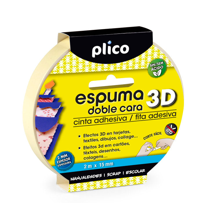 Espuma adhesiva doble cara 15 mm x 2 m Plico