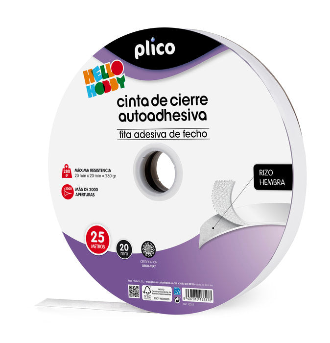 Cremallera textil autoadhesiva 25 metros hembra Plico