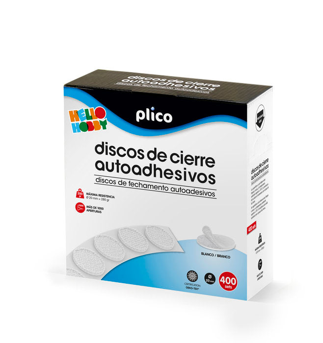 Discos de Cierre Textil Auto Adhesivos 20 mm Plico Pack 400 unidades blanco