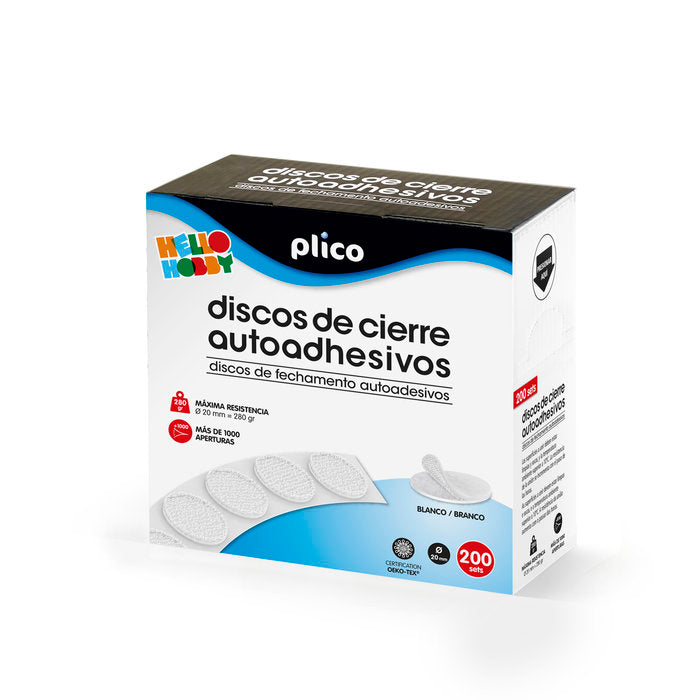 Discos cierre textil blancos autoadhesivos 20 mm Plico pack 200 unidades