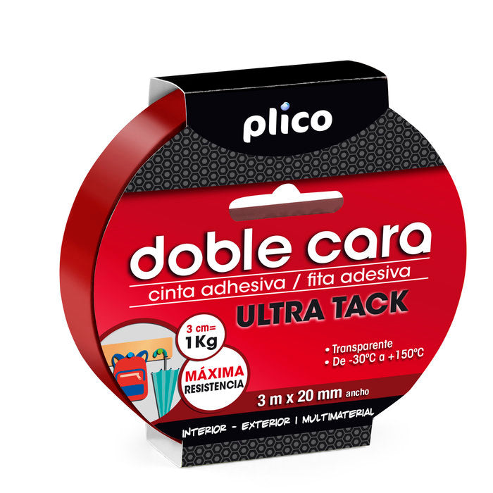 CINTA ADHESIVA DOBLE CARA ULTRA TACK 20 MM X 3 METROS | 1 UNIDADES | (PLICO)