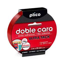 CINTA ADHESIVA DOBLE CARA ULTRA TACK 20 MM X 3 METROS | 1 UNIDADES | (PLICO)
