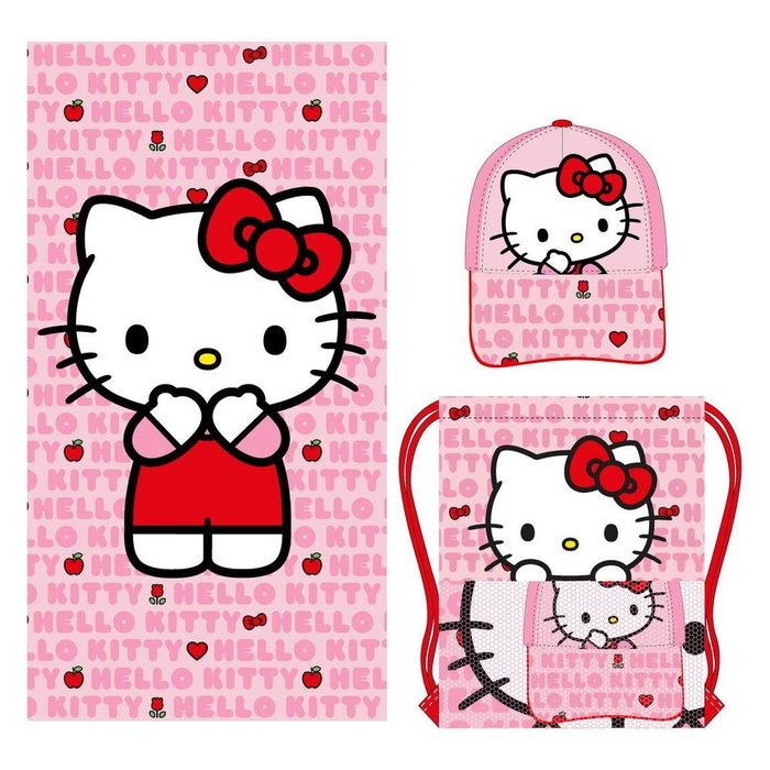 SET 3 PIEZAS TOALLA + GORRA + SAQUITO HELLO KITTY | CERDA REGALO | 1 UNIDAD | 8445484470802