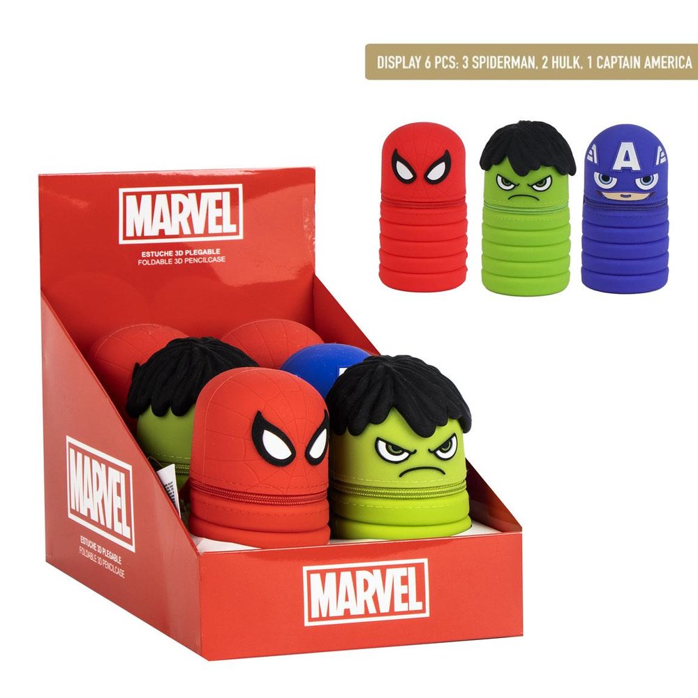 Expositor 6 Estuche Portatodo Silicona Avengers Cerda Regalo