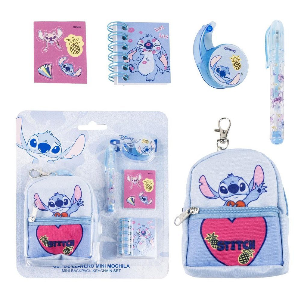 Set Papelería Mini Mochila Llavero y Accesorios Stitch CERDA Regalo