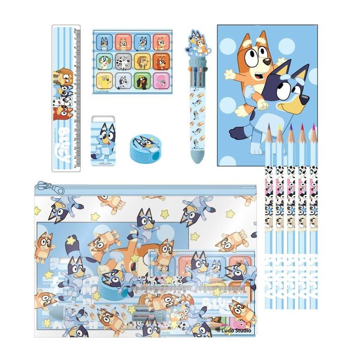 SET PAPELERIA ESTUCHE TRANSPARENTE CON ACCESORIOS BLUEY | CERDA REGALO | 1 UNIDAD | 8445484513233