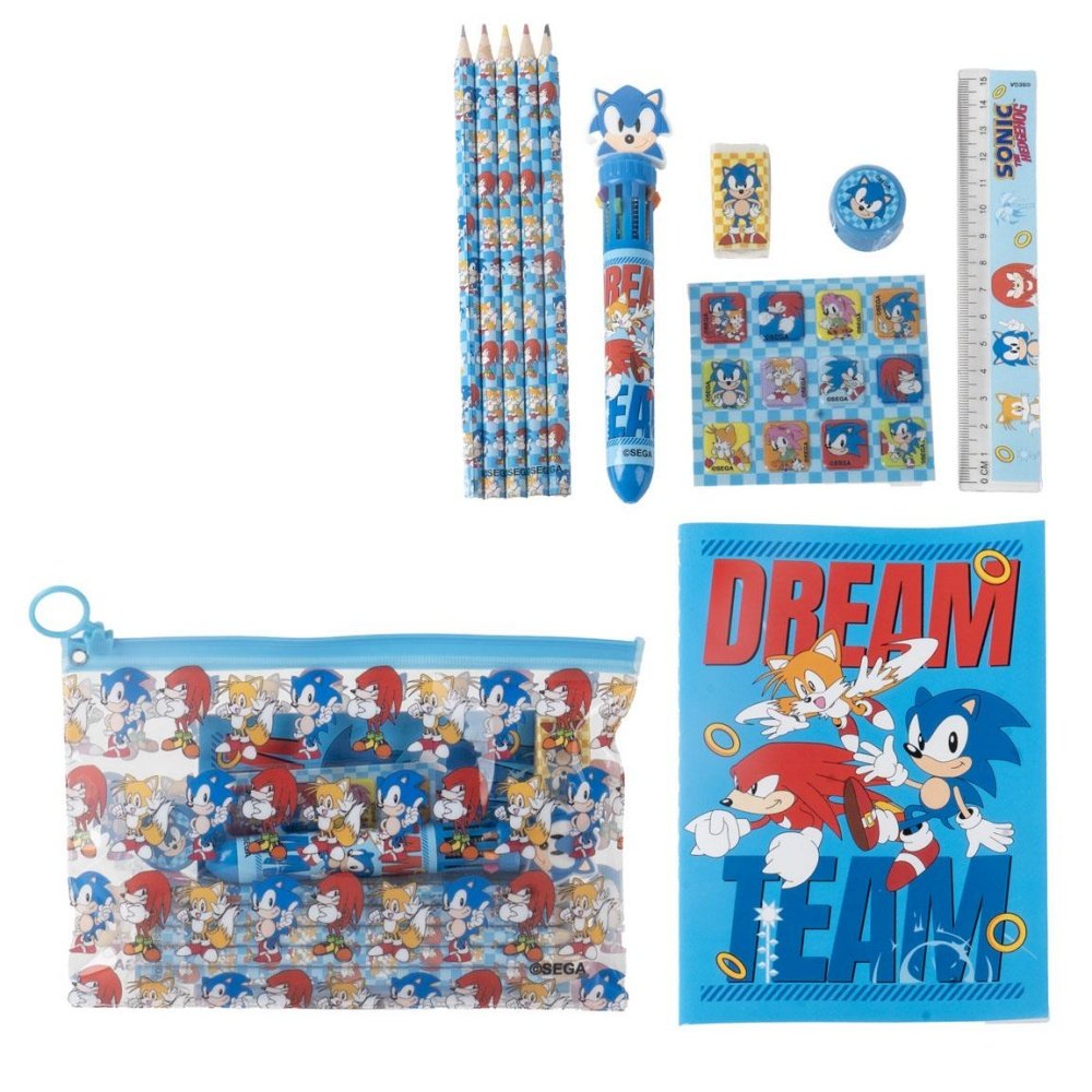 Set Papelería Estuche Transparente con Accesorios Sonic CERDA Regalo