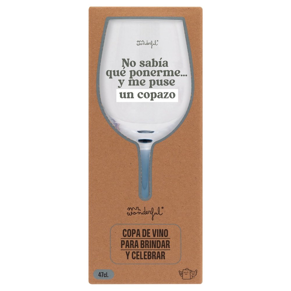 COPA DE VINO - NO SABIA QUE PONERME? Y ME PUSE UN COPAZO | MR WONDERFUL | 1 UNIDAD | 8445641060518 Imagen principal del producto