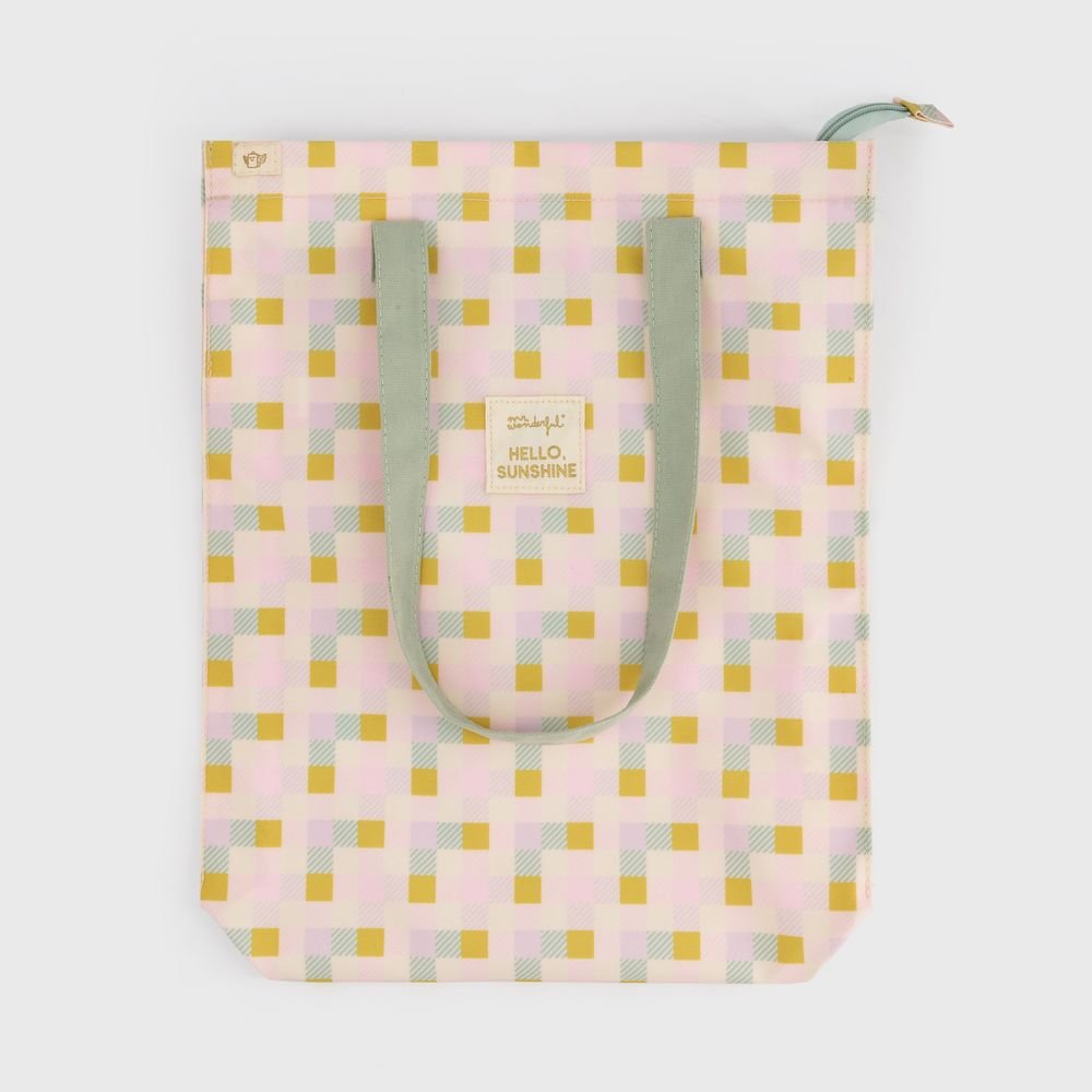 BOLSA TELA TOTE BAG CUADRADOS MULTICOLOR - HELLO, SUNSHINE! | MR WONDERFUL | 1 UNIDAD | 8445641061997