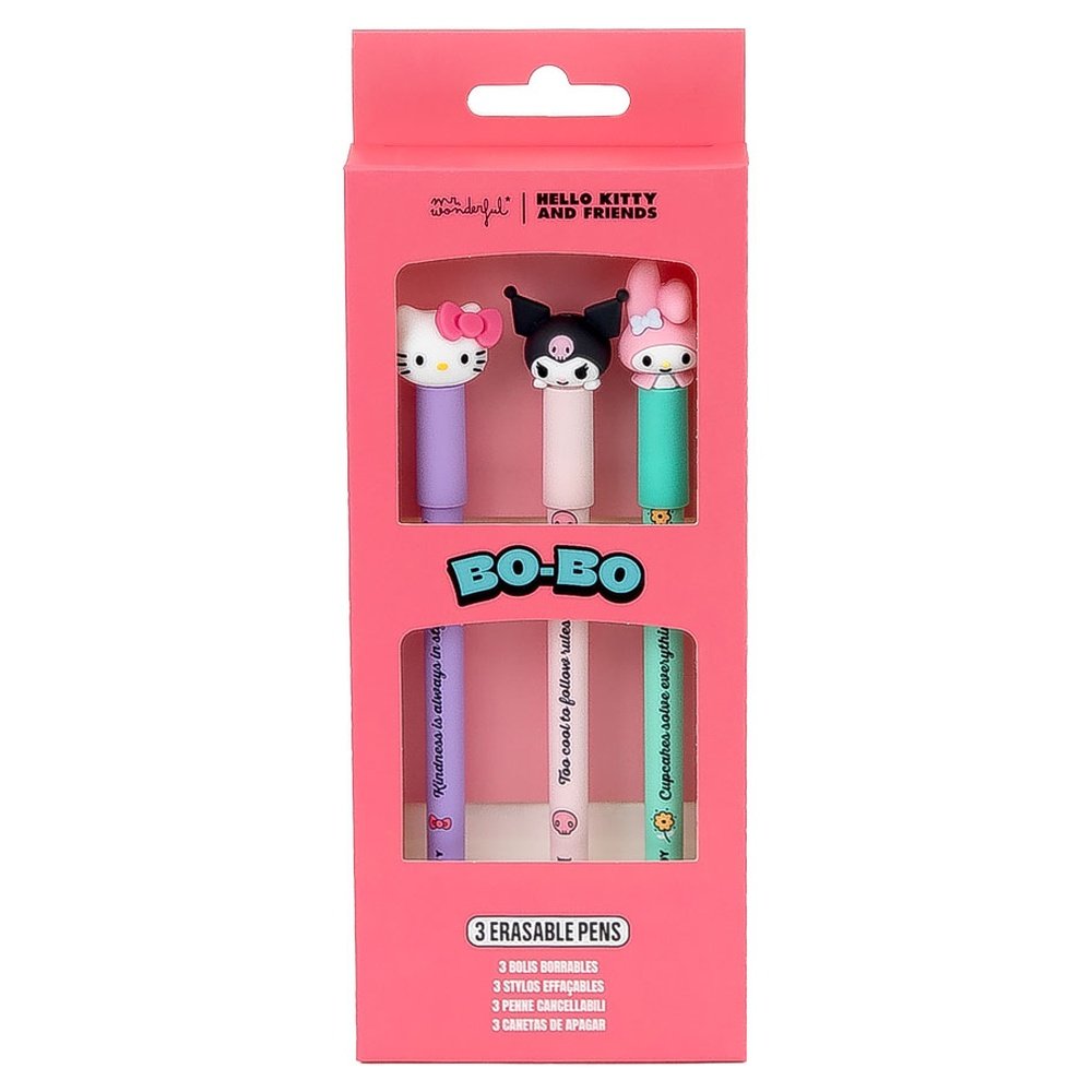 Set 3 Bolis Borrables Hello Kitty My Melody y Kuromi MR Wonderful
