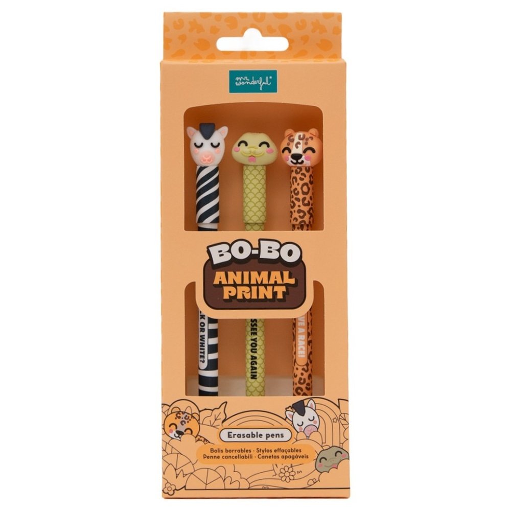 Set de 3 Bolígrafos Borrables Bo-bo Snake Leopard and Zebra MR Wonderful Imagen principal del producto