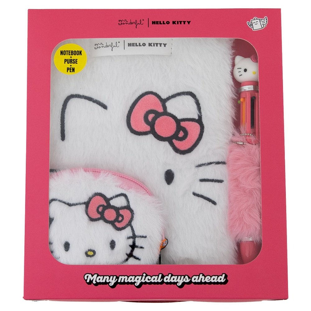 Set de Libreta A5 de Peluche Monedero y Bolígrafo Hello Ki Marca MR Wonderfull