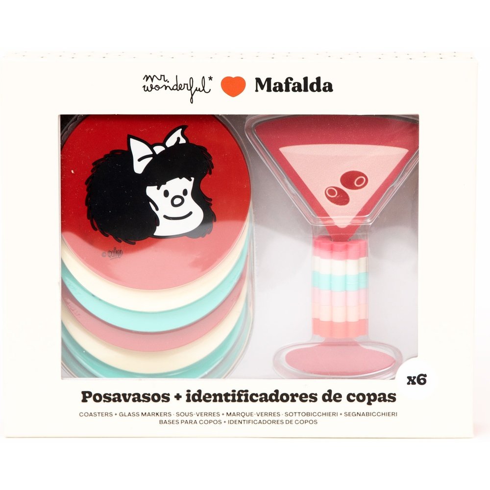Set de 6 Posavasos y 6 Identificadores de Copas Mafalda MR Wonderful