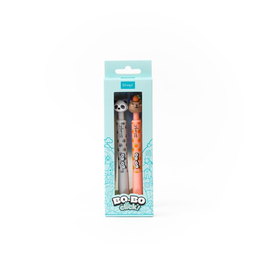 Set de 2 bolis borrables Bo-bo Click Mapache y Capibara MR Wonderful
