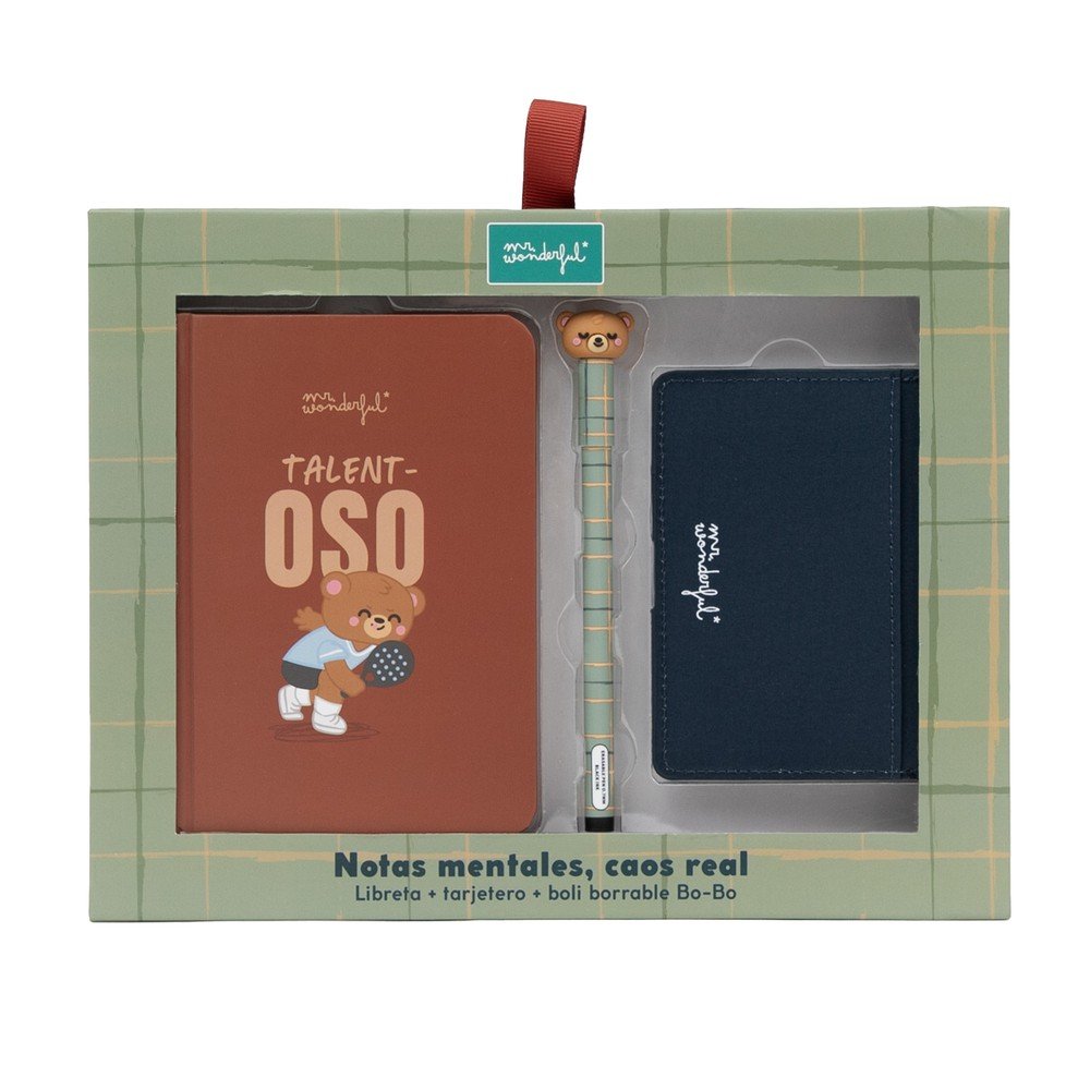 Kit de Libreta A6 Tarjetero y Boli Borrable Bo-bo Oso MR Wonderful