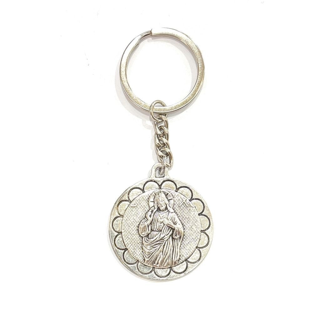 LLAVERO METAL CORAZON JESUS BAÑO DE PLATA 36MM | DE BUSSY | ENVASE 5 UDS. UNIDAD | 8488000031378