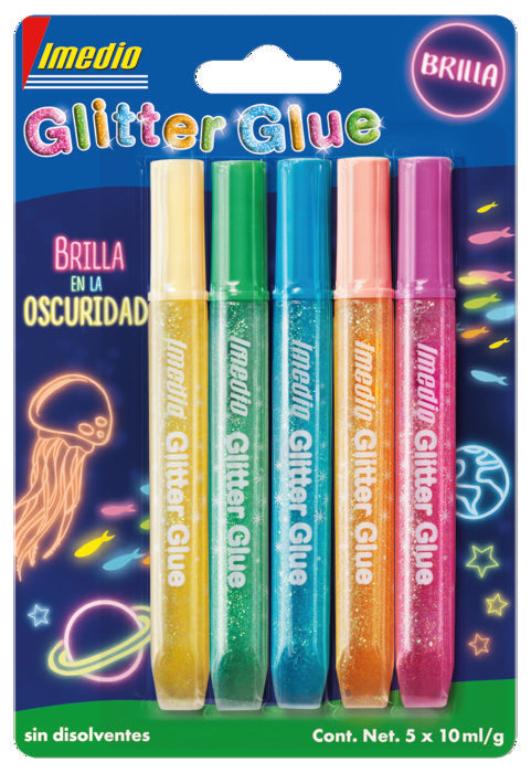 PEGAMENTO IMEDIO GLITTER 10ML BRILLA OSCURIDAD 5 COLORES | 1 UNIDADES | (PRODUCTOS IMEDIO, S,A,) Imagen principal del producto