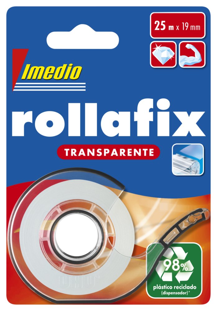 Cinta Adhesiva Imedio Rollafix 19 mm con Dispensador Pack 12