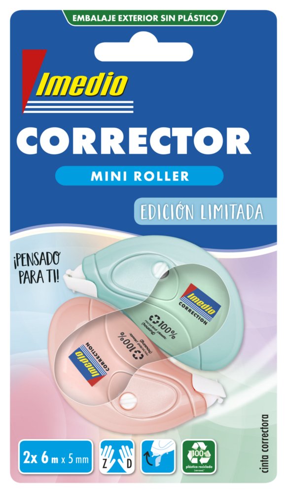 Blister 2 Corrector Imedio Mini Roller 5mm x 6m Pastel