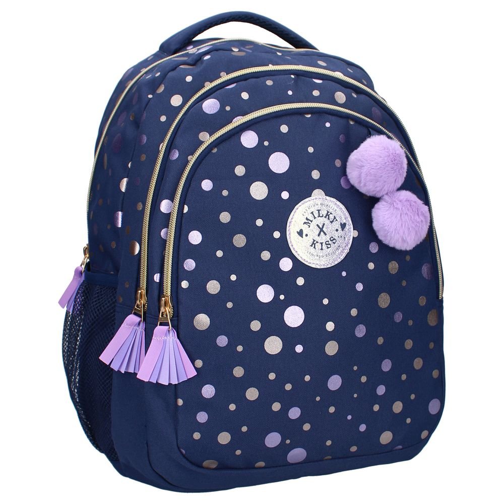 Mochila Escolar Doble 44x33 Pink Dots Azul Vadobag