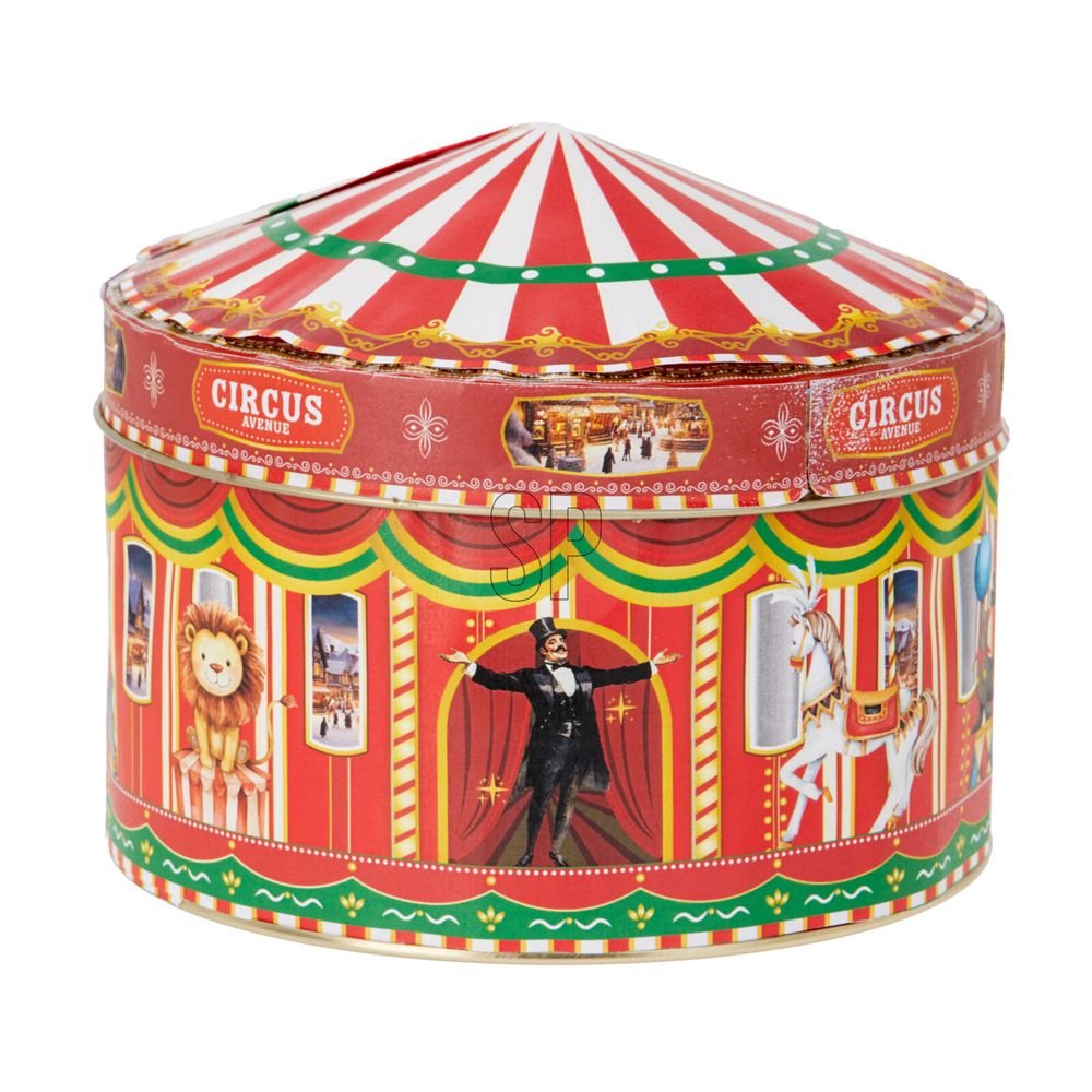 CAJA LATA CARRUSEL CON GALLETAS ESTILO MACARON 150G | KOOPMAN CHRISTMAS | ENVASE 6 UDS. UNIDAD | 8713305726354
