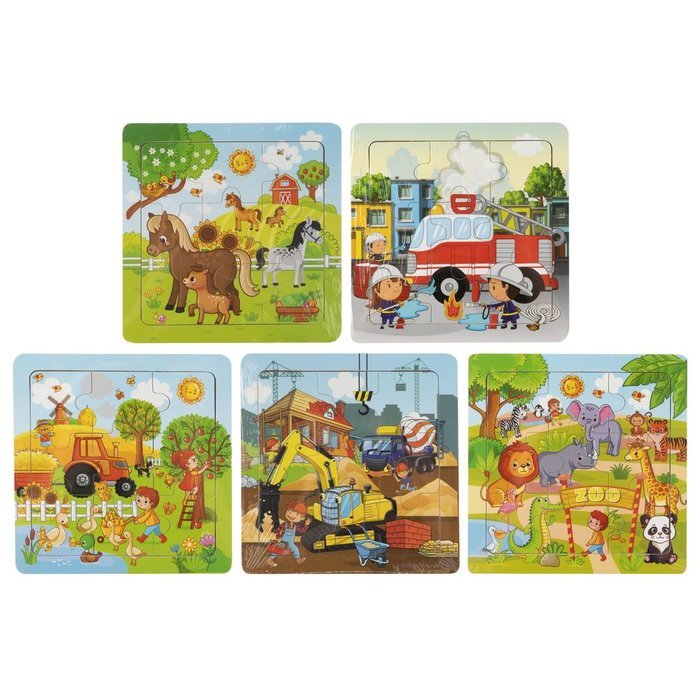 Expositor 15 puzzles de madera infantiles 9 pcs surtidos CCG