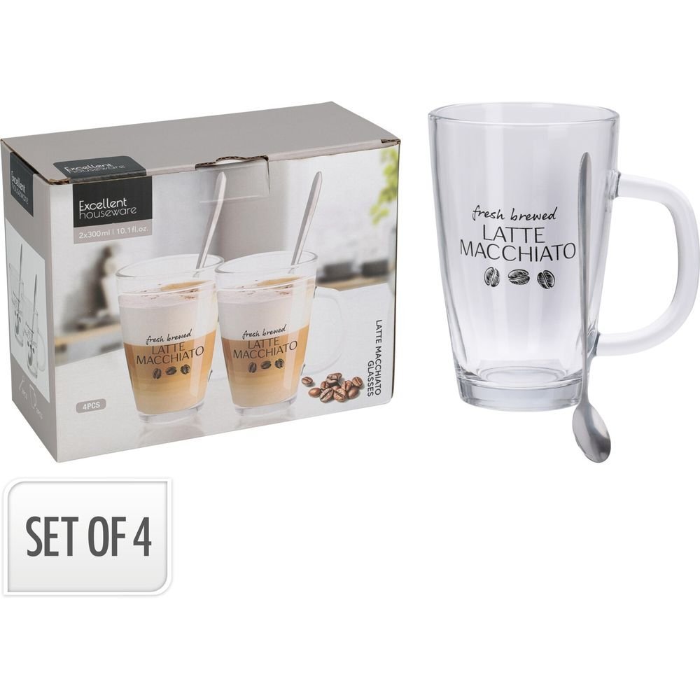 Set 2 Tazas 300ml Vidrio con Cucharita para Latte Machiato Koopman Imagen principal del producto