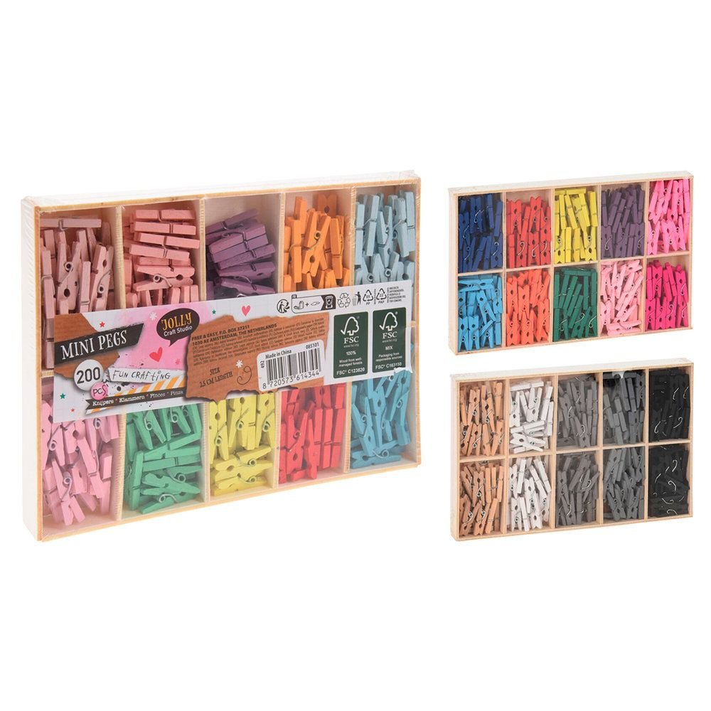 SET 200 PINCITAS MADERA COLORES SURTIDAS MINI | KOOPMAN | 1 UNIDAD | 8720573614344 Imagen principal del producto