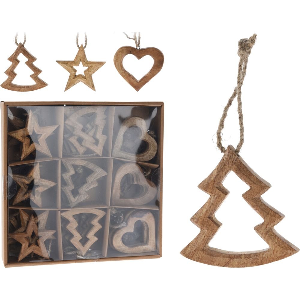 EXPOSITOR 36 ADORNOS COLGANTE MADERA 10CM 3 SURTIDOS | KOOPMAN CHRISTMAS | ENVASE 36 UDS. UNIDAD | 8721037128674
