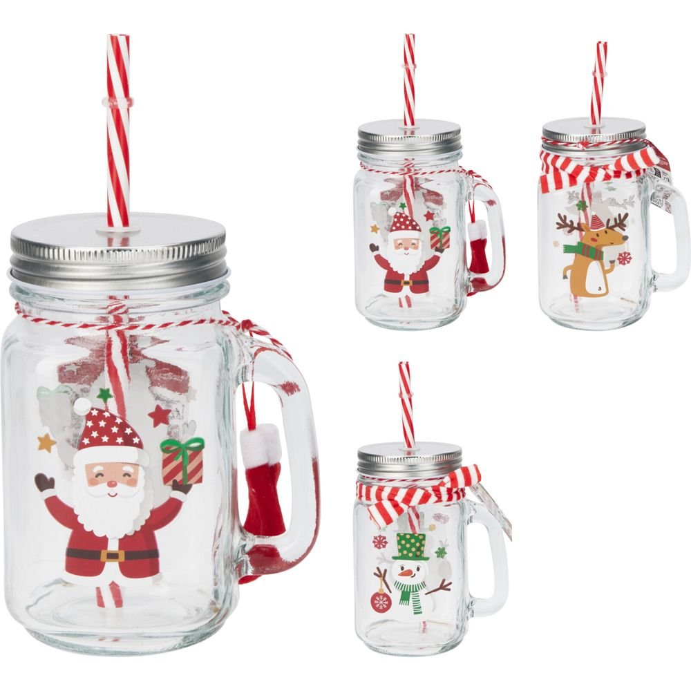 JARRA CON TAPA Y PAJITA 3 MODELOS SURTIDOS | KOOPMAN CHRISTMAS | ENVASE 12 UDS. UNIDAD | 8721037495820