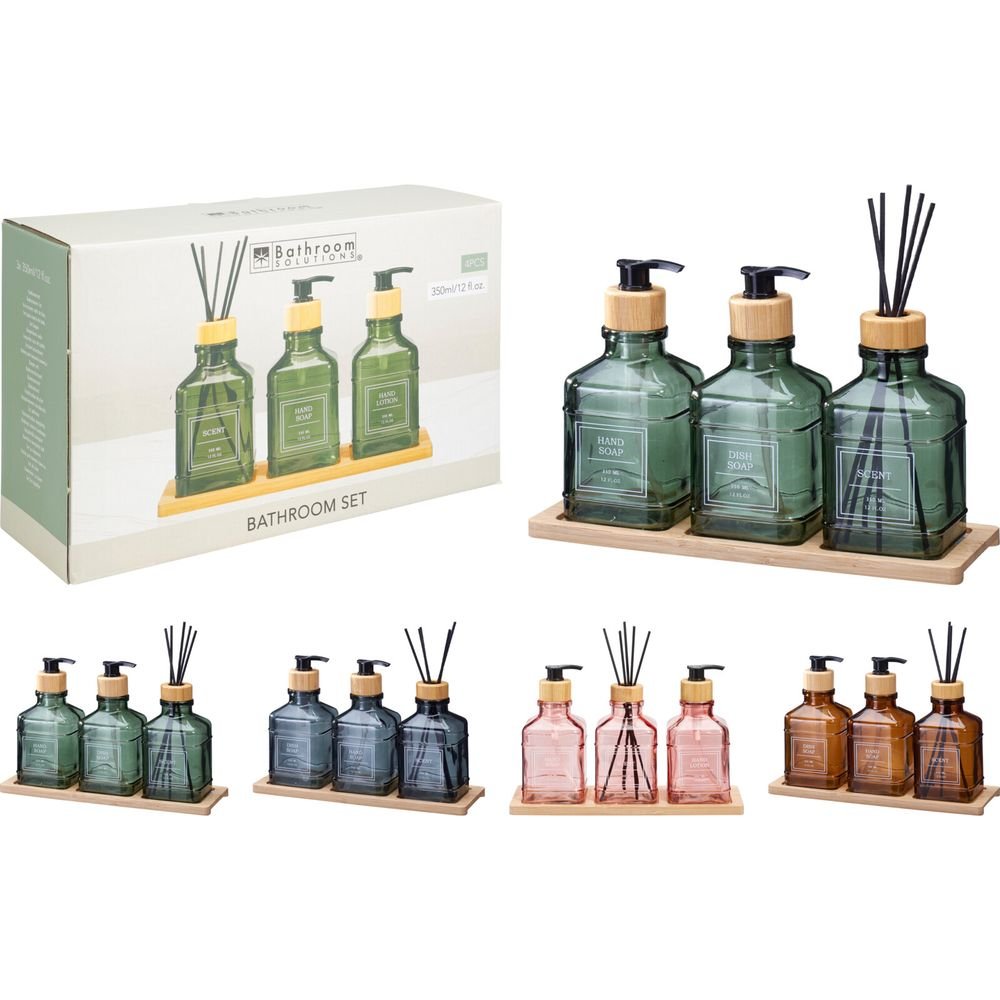 SET DE BAÑO VIDRIO 4 PIEZAS COLORES SURTIDOS | KOOPMAN | 1 UNIDAD | 8721037572231