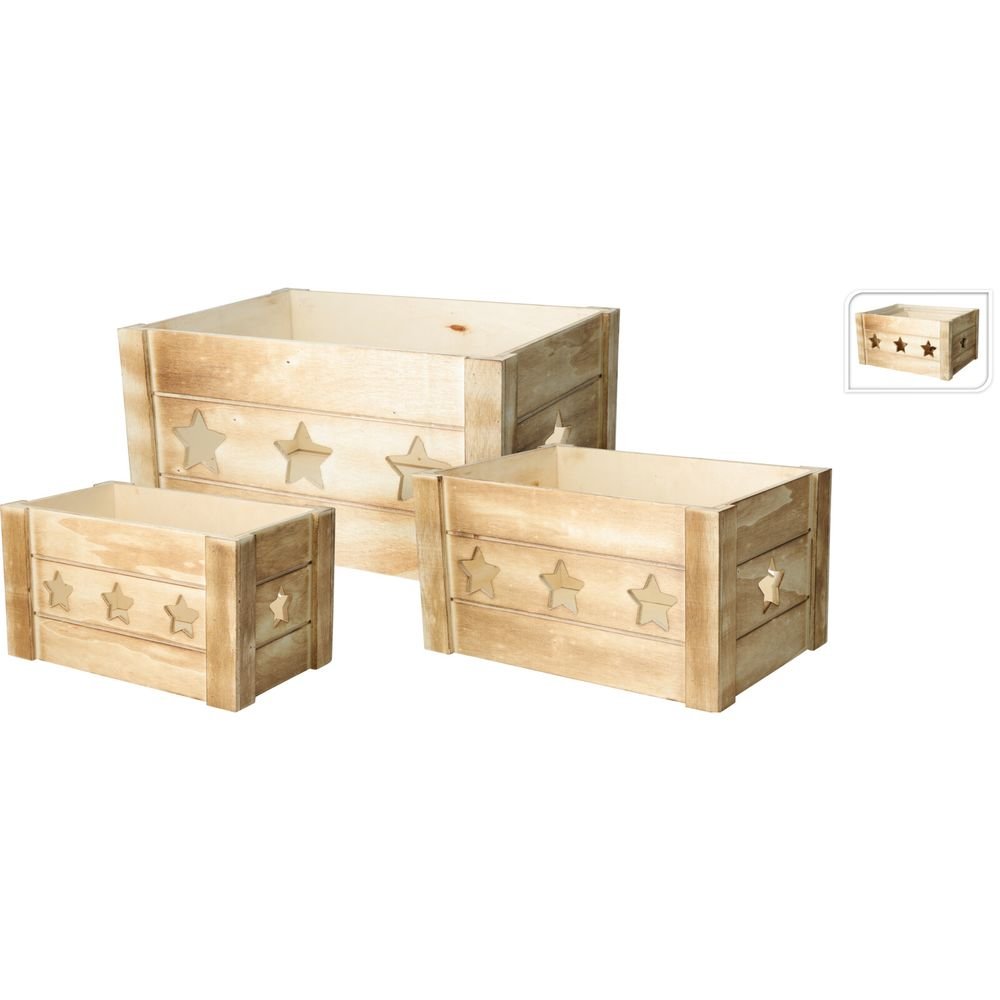 SET DE 3 CAJAS ESTRELLA MADERA | KOOPMAN | 1 UNIDAD | 8721037583039