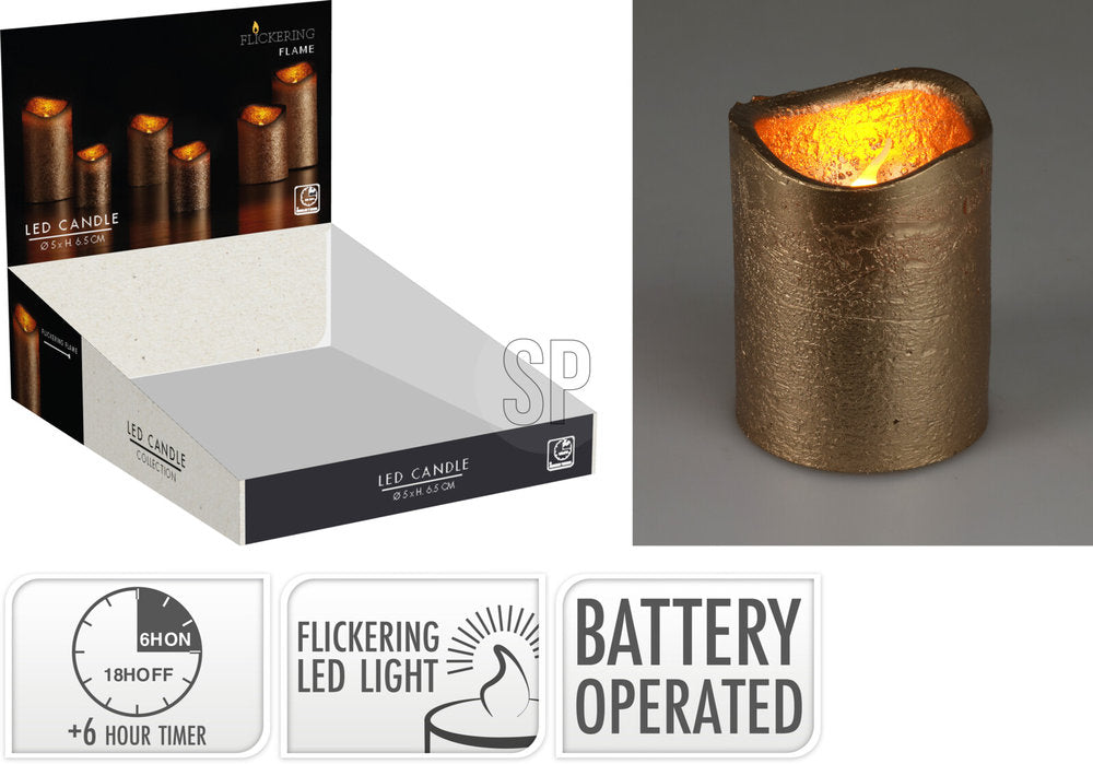 EXPOSITOR 12 VELAS LED DORADAS TIMER 50X65MM | KOOPMAN CHRISTMAS | ENVASE 12 UDS. UNIDAD | 8721037610230