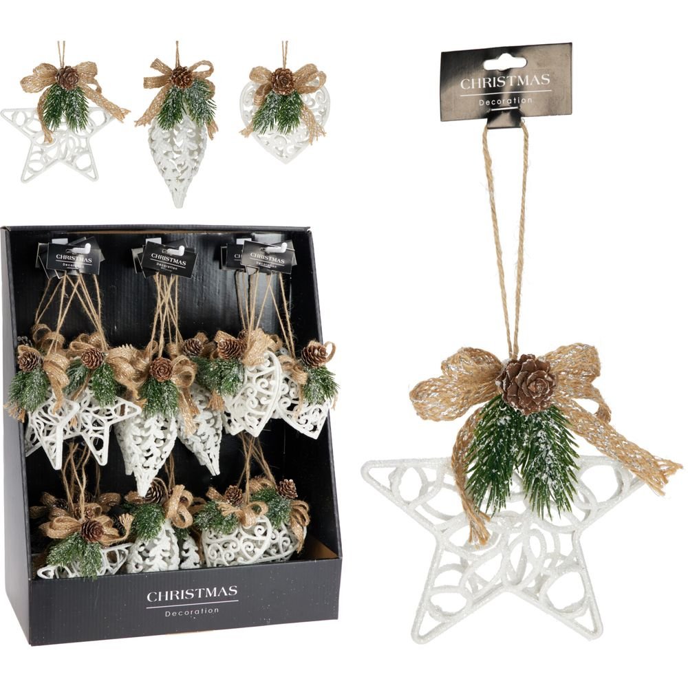 Expositor 24 Adornos Lazo 15 cm Blanco Surtidos Koopman Christmas