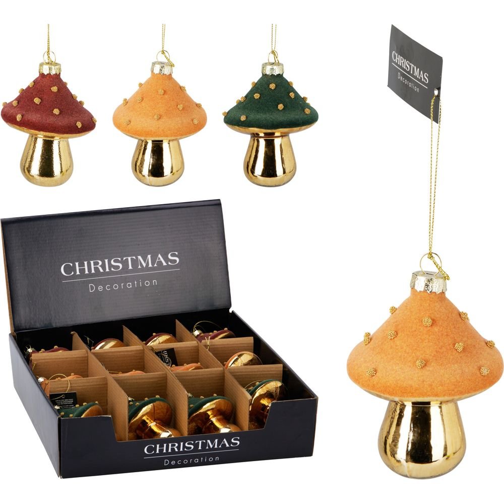 EXPOSITOR 12 ADORNOS SETA COLGANTE VIDRIO 7X9CM SURTIDOS | KOOPMAN CHRISTMAS | ENVASE 12 UDS. UNIDAD | 8721037652384