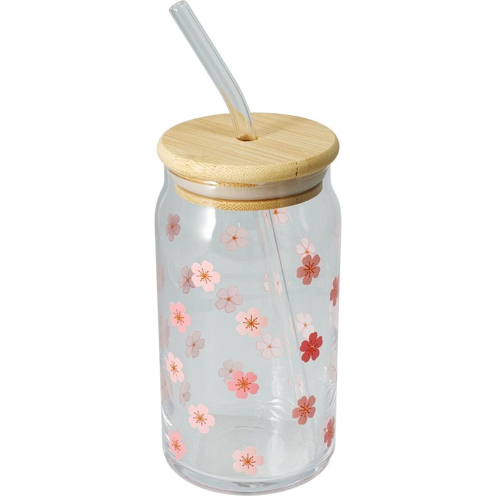 Vaso con Tapa Bambu y Pajita Flores 500ml Koopman Imagen principal del producto