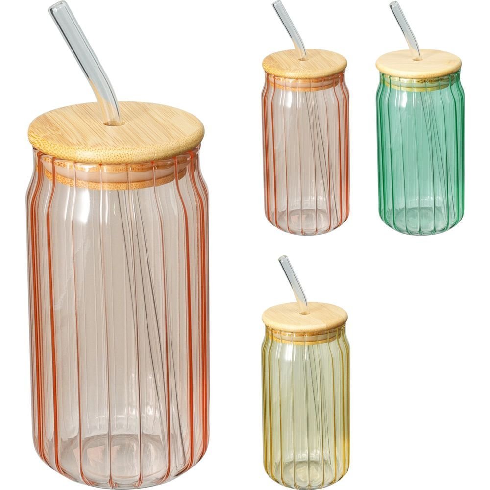 Vaso Contapa Bambu y Pajita Borosilicato 500ml Koopman Imagen principal del producto