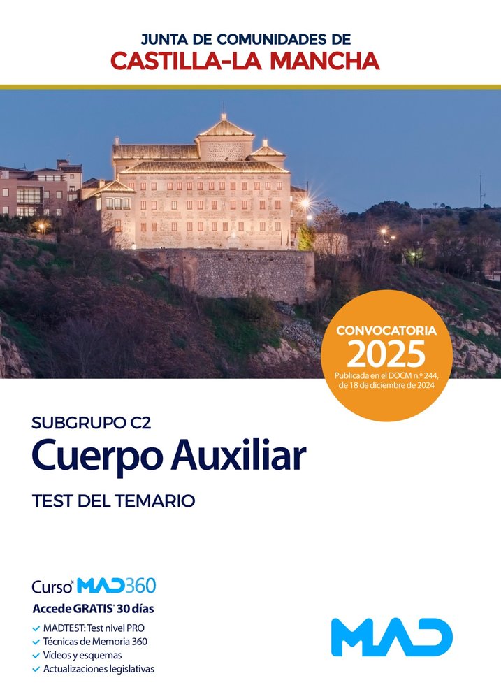 CUERPO AUXILIAR SUBGRUPO C2 TEST CASTILLA LA MANCHA | AA,VV | MAD | 9788414290941