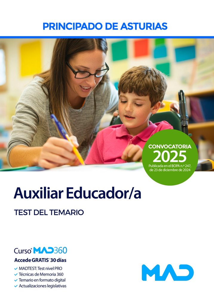 AUXILIAR EDUCADOR/A TEST DEL TEMARIO PRINCIPADO DE ASTURIAS | AA,VV | MAD | 9788414291849 Imagen principal del producto