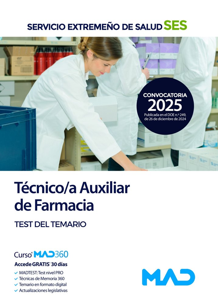 TECNICO/A AUXILIAR DE FARMACIA TEST SES 2025 EXTREMADURA | AA,VV | MAD | 9788414292068