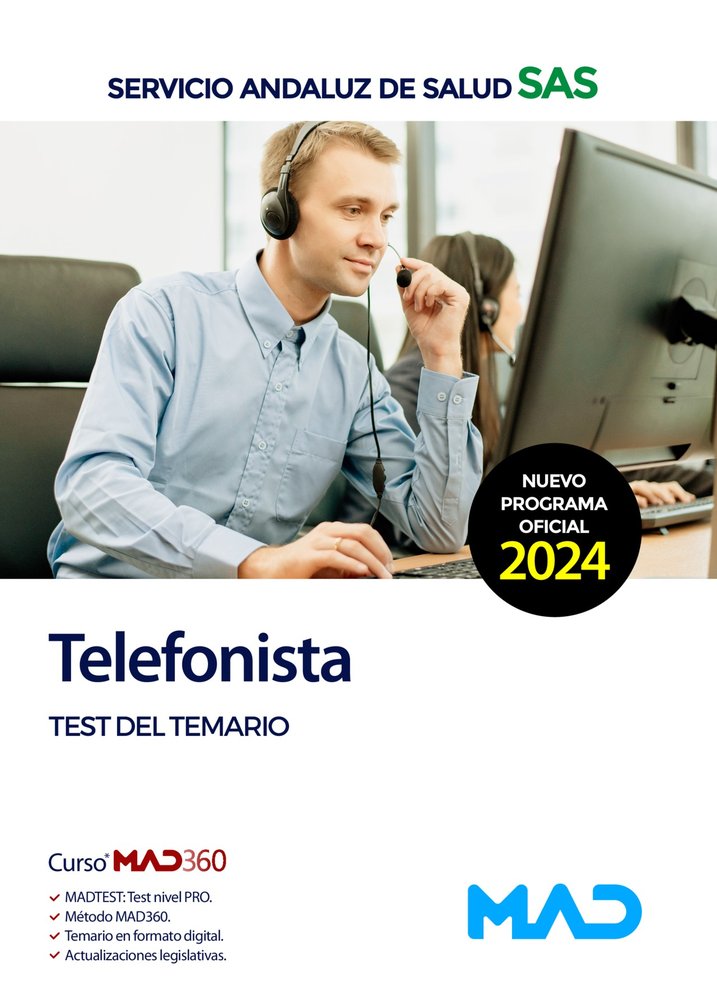 TELEFONISTA TEST DEL TEMARIO SERVICIO ANDALUZ SALUD SAS | AA,VV | MAD | 9788414292433